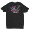 Back view of black Night Market restaurant t-shirt with cobra design