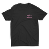 Front view of black Night Market restaurant t-shirt