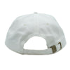 White baseball hat with Marco's bar logo and pink rose on the front