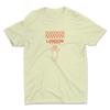 Front view of yellow London Plane restaurant t-shirt with cherub design